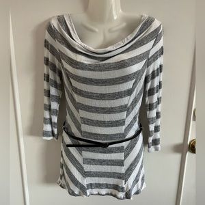 Draped Neck Striped Tee with Belt